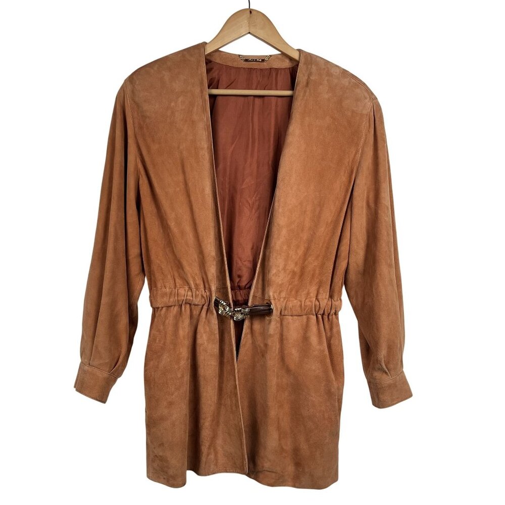 La Matta Womens 100% Leather Coat Cardigan Sz 4 Made in Italy